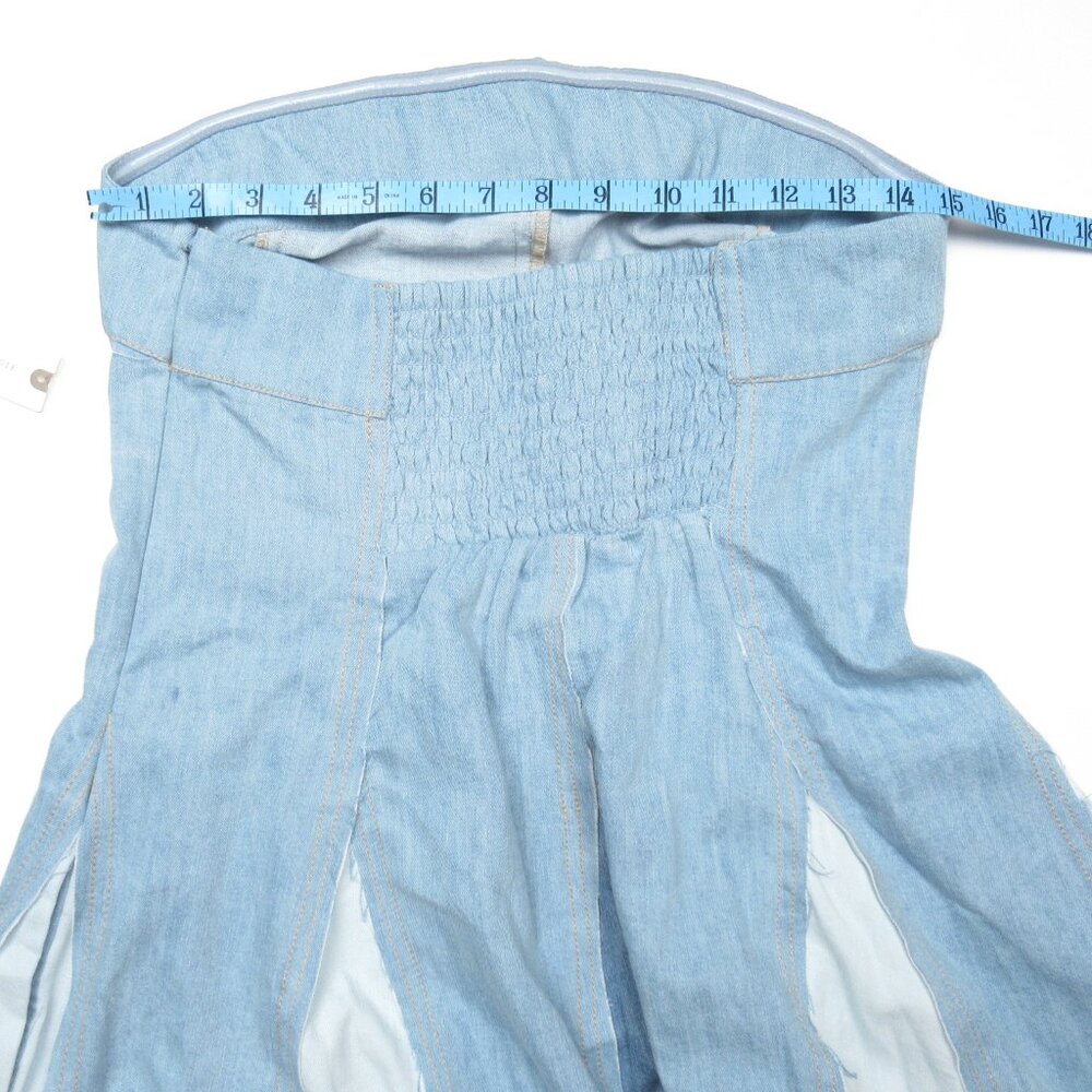 Anthropologie Pilcro Strapless Seamed Denim Mini Dress Light Blue Medium - Picture 7 of 10